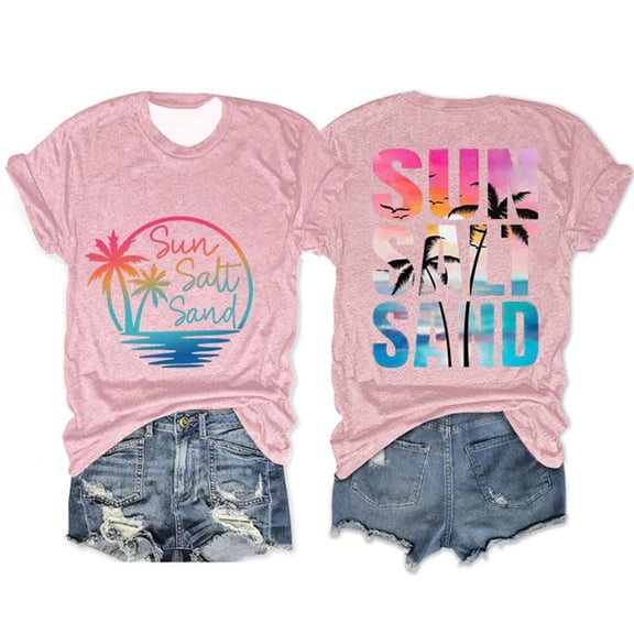 Womens Basic T Shirt Crew Neck Beach Graphic Print Casual Short Sleeve Tee Workout Shirts Tops