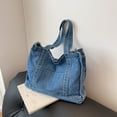thumbnail image 4 of HUISZJ Denim Shoulder Bag, Retro Reusable Crossbody Bag, Large Capacity Messenger Bag for Women Work Shopping (Blue), 4 of 9
