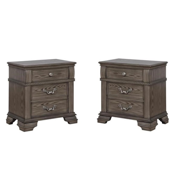 Furniture of America Charo Traditional Gray Wood Nightstand with USB Set of 2