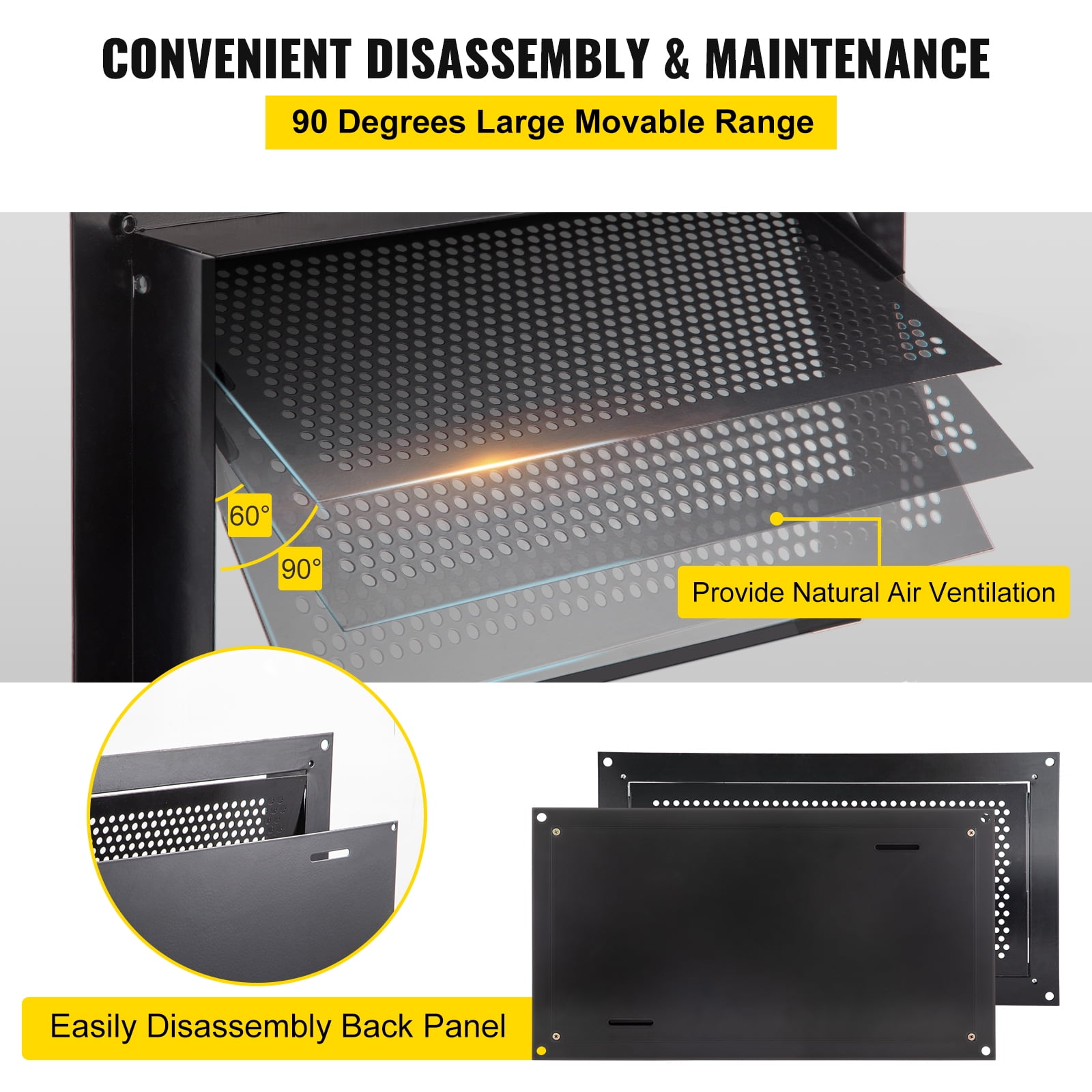 BENTISM Crawl Space Flood Vent 8" Height x 16" Width x 2" Depth Foundation Flood Vent to Reduce Foundation Damage and Flood Risk, Black, Wall Mounted, for Crawl Spaces, Garages