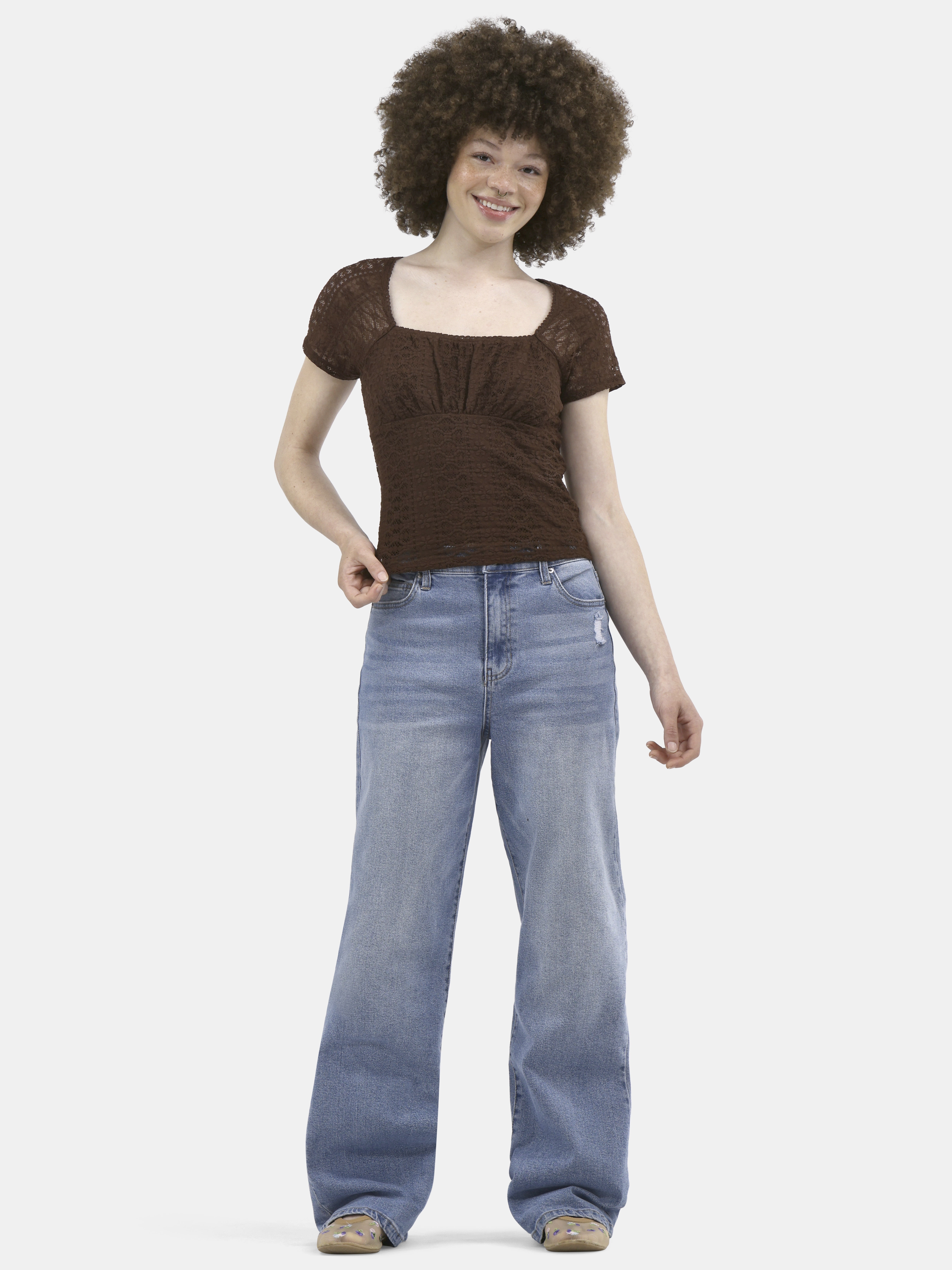 No Boundaries Lace Square Neck Top, Women's