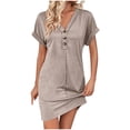 thumbnail image 2 of Ovzne Robes pour Femmes 2025 Robe pour Femme Mode Féminine Décontractée Couleur Unie Manches Courtes Robe à Col en V Robe de Printemps Manches Courtes Liquidation, 2 of 7