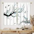 thumbnail image 3 of Teal Cherry Blossoms Kitchen Curtains Flower Bird Blue Floral Bathroom Curtains Window Treatment Drapes Tier Tree Branch Cafe Small Bedroom Short French Door Curtains 2 Panels 27.5x39 Inch, 3 of 8