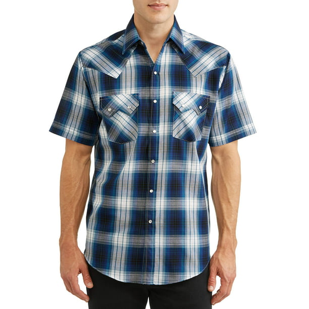 Plains Men's Short Sleeve Textured Plaid with Sawtooth Pockets Western ...