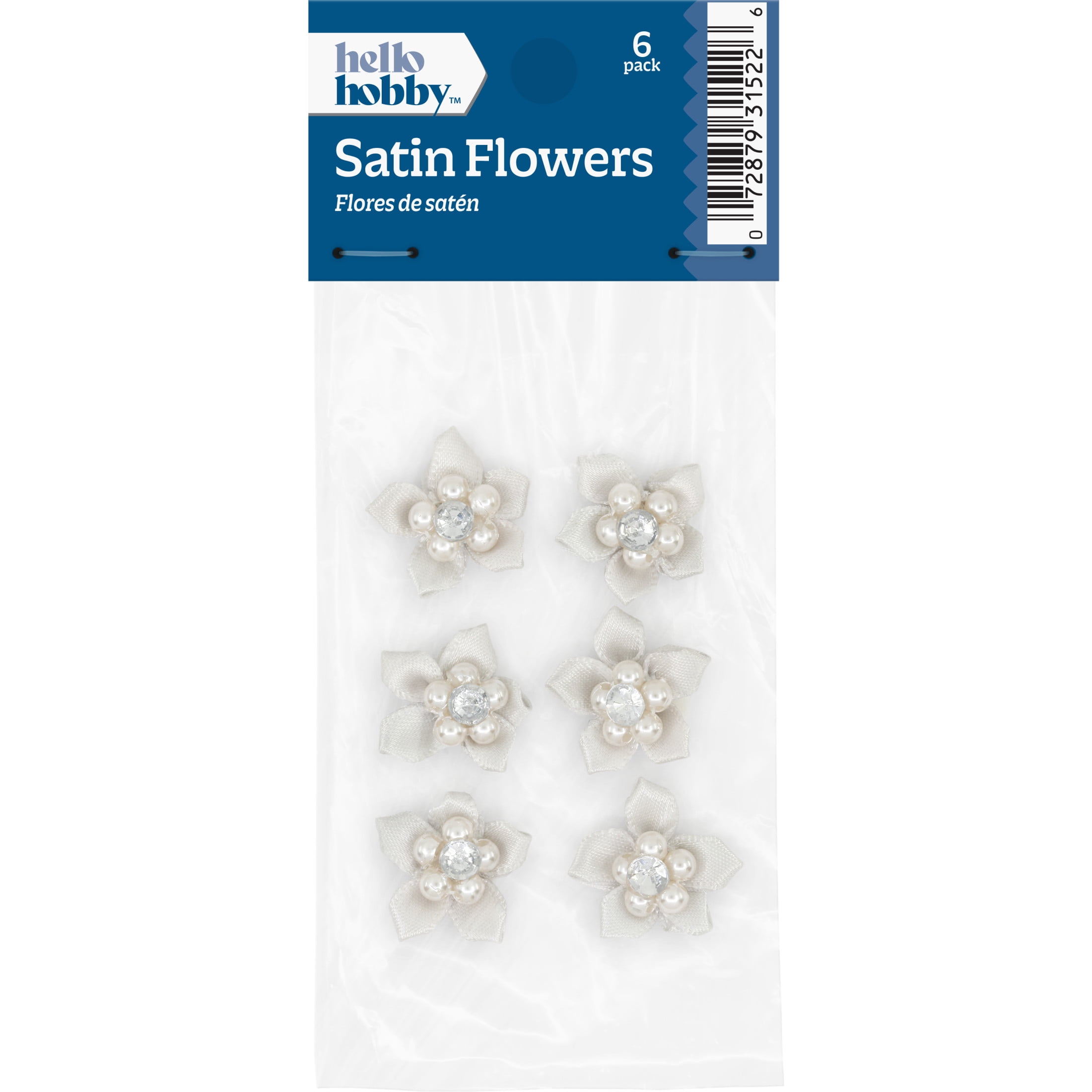 Hello Hobby Accessory Flowers with Gems, Gray, 6 piece