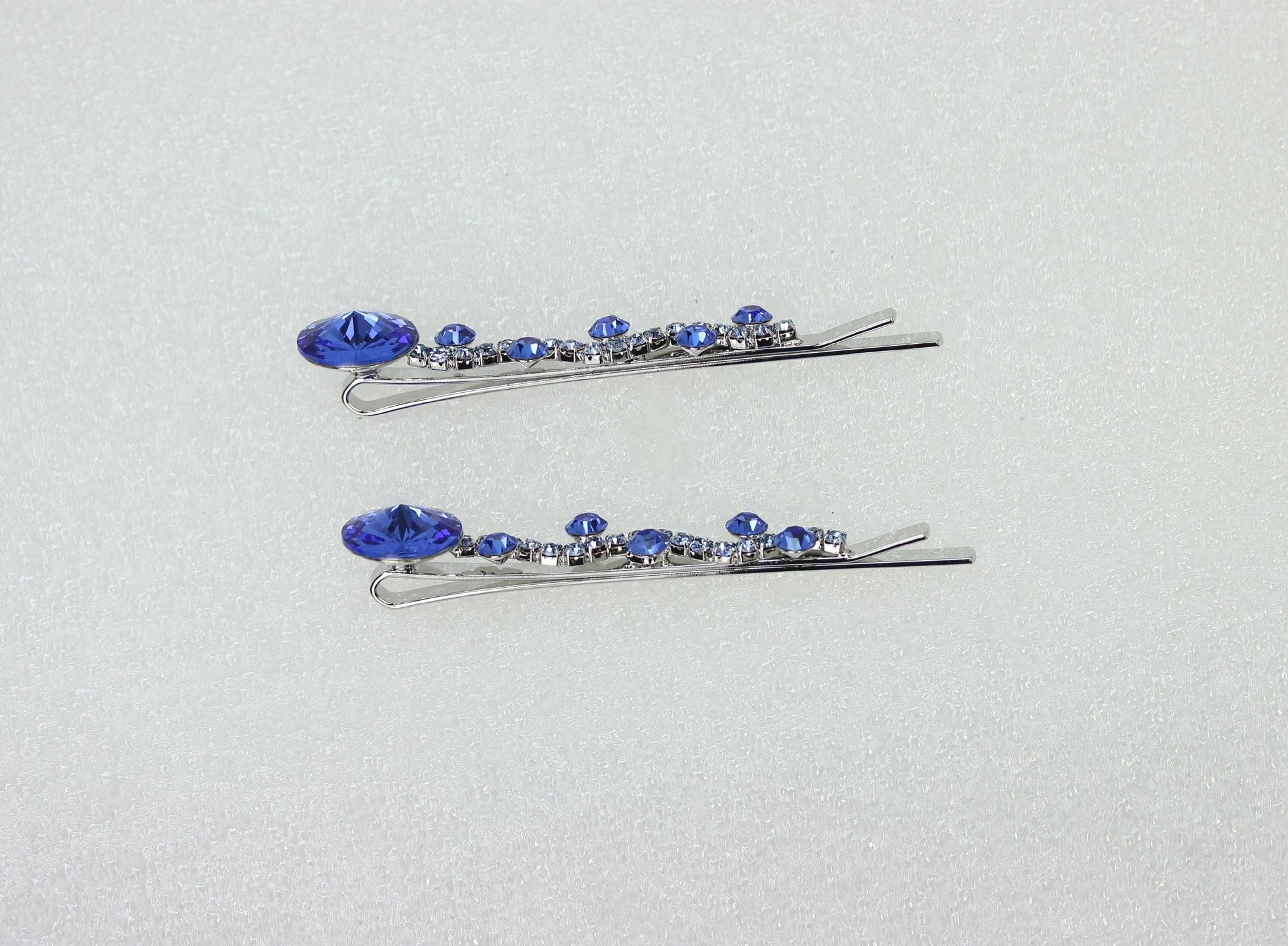 Faship  A Pair Of Blue Premium Rhinestone Crystal Floral Hair Clips 2 Pcs Pins