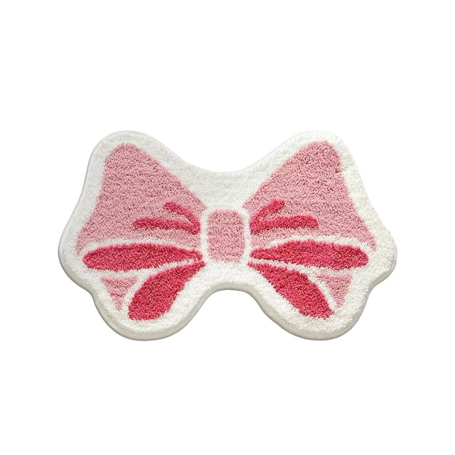 Eoozwa Bow Rug Pink Bath Mat Bathroom Rugs, Non Slip Cute Bath Rugs Microfiber Plush Bow Decor, Small Room Decor Washable Absorbent Bedside Rug for Bathtub Sink
