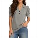 thumbnail image 3 of Camisetas de Manga Corta de Verano para Mujeres Moda Pullover de Color Sólido Botón de Solapa Botón Extraíble Camisetas de Manga Corta de Verano de las Mujeres, 3 of 5