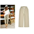 thumbnail image 3 of AherBiu Capri Pants for Women Cotton Linen Capris Drawstring High Waisted Straight Leg Lounge Shorts, 3 of 6