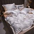 thumbnail image 3 of Juego de cuatro piezas de seda lavada de estilo 60 en color sólido, juego de tres piezas de tencel bordado, funda de edredón de seda helada, funda de cama, 3 of 5
