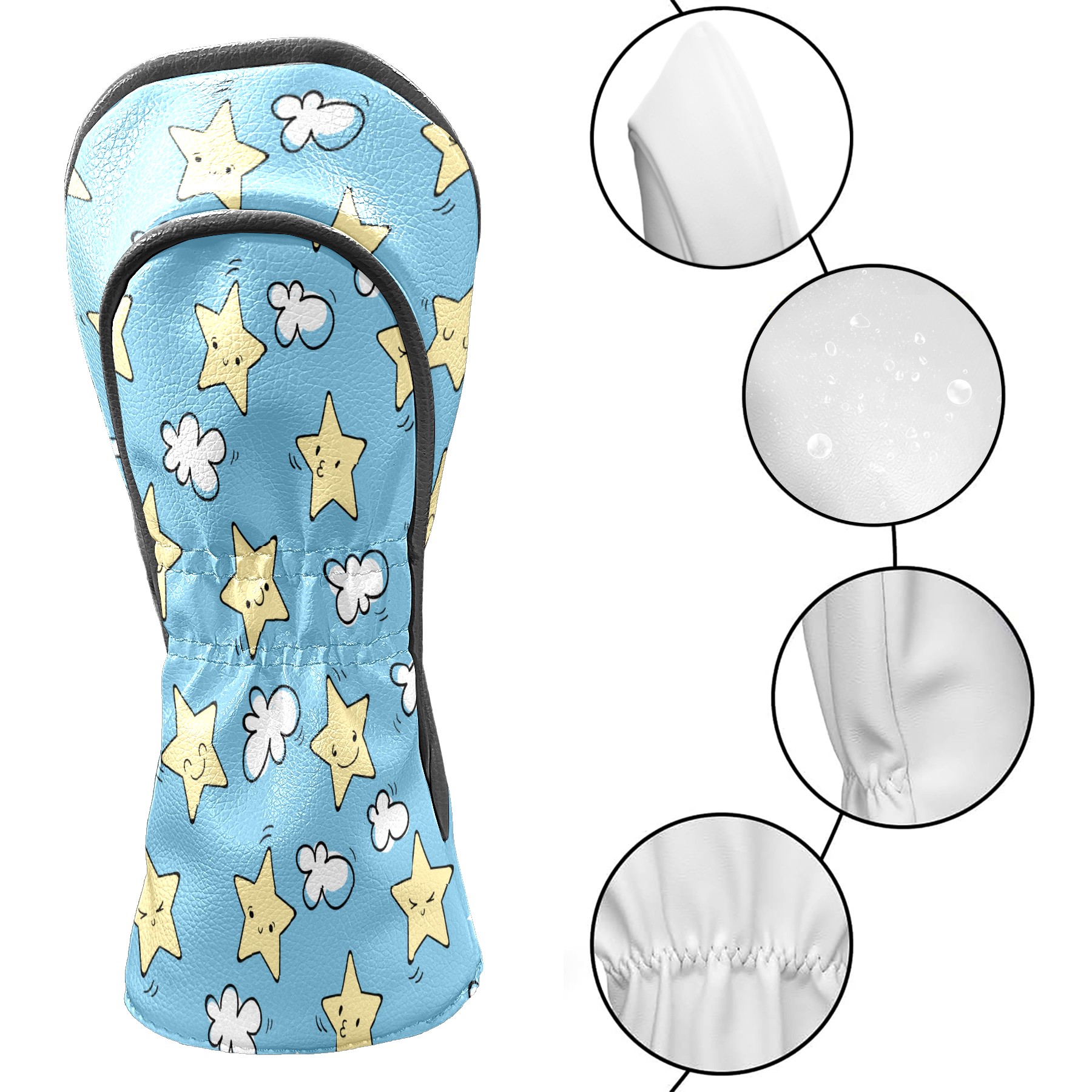 Golf Club Covers, Blue Stars Premium PU Leather Driver Hybrid Putter Head Covers with Velvet Lining, Waterproof Golf Gifts for Men Women