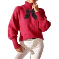 thumbnail image 1 of Lenpel Chandails à Col Roulé pour Femmes Manches Longues Lanternes Doux Chaud Tricot Décontracté Ample avec Nœuds (Rouge, Petit), 1 of 6