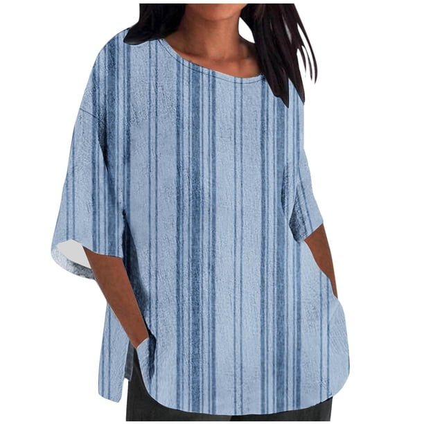 Tops Y Blusas de las Señoras Cortado 3/4 Manga Impresa Suelta Camisa Casual, Blusas para las Mujeres Casual