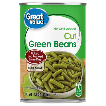 Great Value No Salt Added Cut Green Beans, 14.5 oz