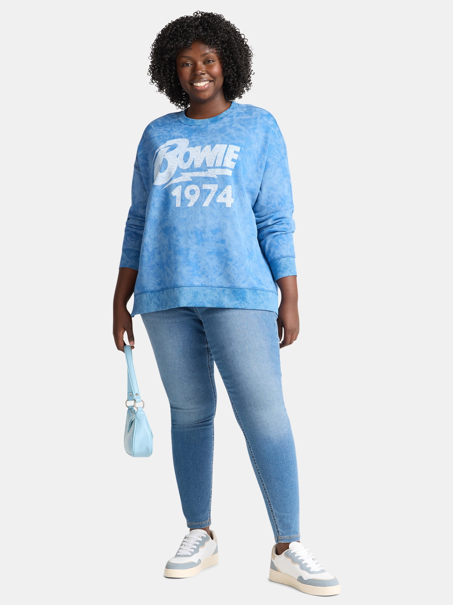 Terra & Sky Women's Plus David Bowie 1974 Graphic Sweatshirt with Long Sleeves, Sizes 0X-5X