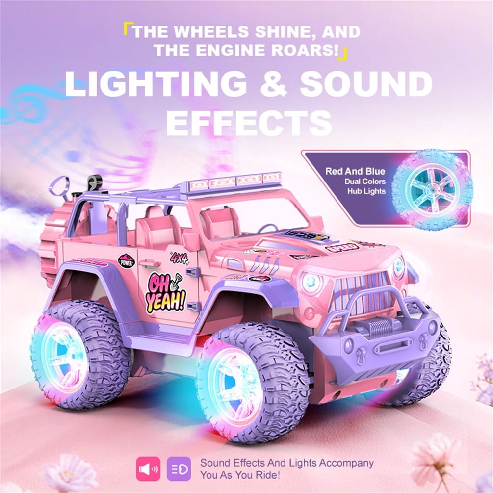 HNH 1:16 Pink RC Monster Truck, Off Road RC Cars for Girls Age 4-12 Birthday Gift