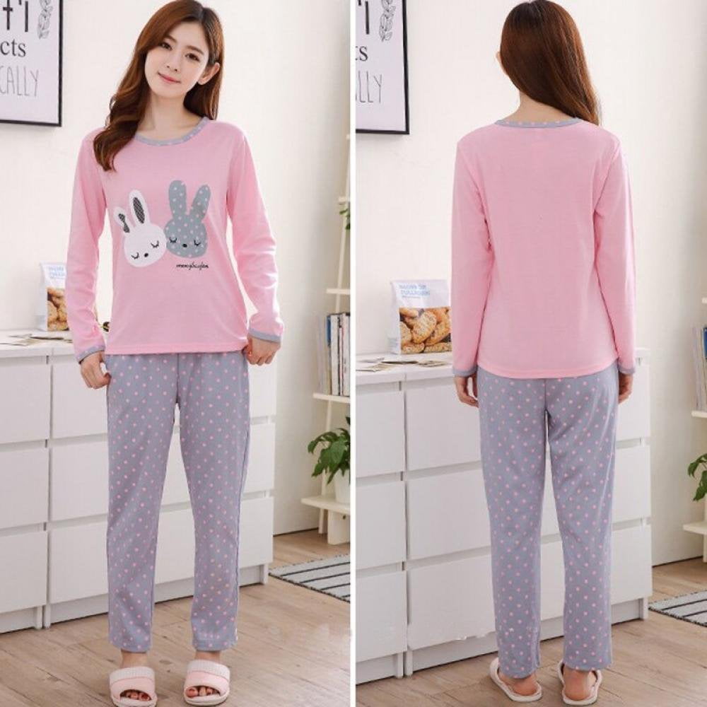 AMERTEER Clearance Women Pajamas Set Women Pyjamas Thick Flannel Three Cat Print Female Warm Winter Pajama Set Long Sleeve Full Trousers Two Piece
