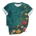 thumbnail image 5 of Women's Short Sleeve Shirts Flowers T Shirts Loose Print Tops for Women Y2k Plus Size Tops White, 5 of 5