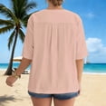 thumbnail image 4 of Gamivast Linen Womens Tops Dressy Casual Loose Round Neck 3/4 Sleeve Shirts Henley Button Linen Blouses Solid Color Summer Holiday Outfits, 4 of 10