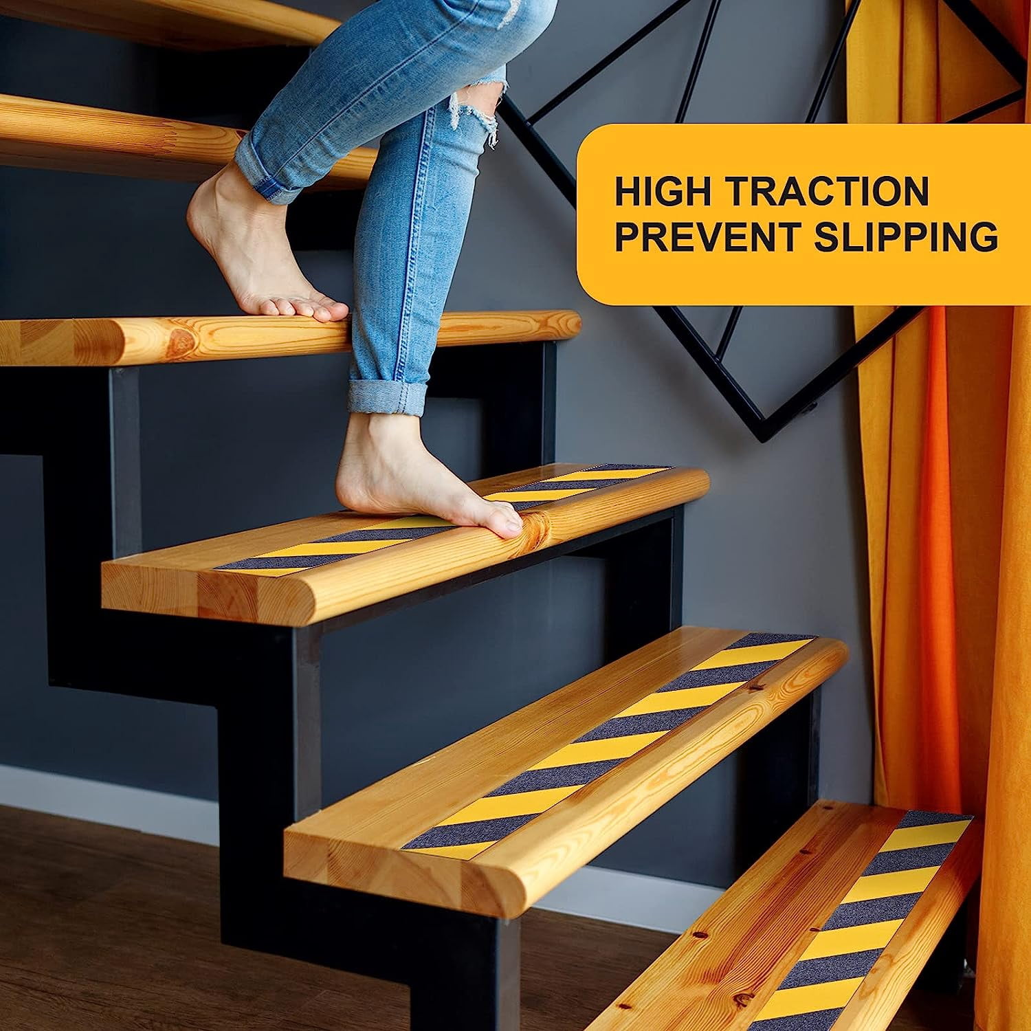 Anti Slip Tape, 1 inch x 65 feet, Safety Non Slip Tape for Steps Outdoor Waterproof, Heavy Duty Grip Tape for Concrete Floors, Yellow