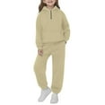 thumbnail image 2 of Abcomgle Boys 2 Piece Outfits 4-16 Fleece Half Zip Long Sleeve Sweatshirts and Athletic Sports Pants for Girls Active Girls Activewear Set,9-10 Years,Khaki, 2 of 9