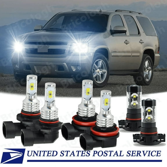 For Chevy Suburban Tahoe 2007-2014 6 LED Headlight   Fog Light Bulbs Combo Kit