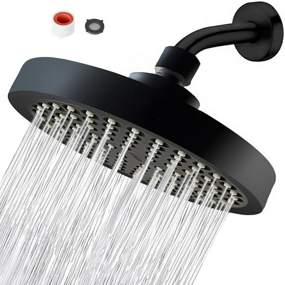 6inch High Pressure Rainfall Shower Head, Anti-Clogging Silicone Nozzles Adjustable Angle Luxury Replacement for Your Bathroom Shower Heads, Matte Black