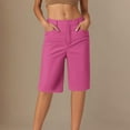 thumbnail image 2 of Mohiass Chino Bermuda Shorts for Women Summer Trendy Pull On Knee Length High Waisted Comfy Stretchy Long Shorts Hot Pink S, 2 of 4