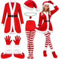 thumbnail image 4 of MAIHAN-Women's Christmas Bunny Dress Set-Christmas Dress Hooded Fluffy Velvet with Belt,Complete Holiday Outfit with Hat, Gloves & Stockings for Festive Parties & Celebrations(Red2,M), 4 of 5