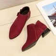 thumbnail image 4 of Women's Slip On Red Ankle Boots Western Pointed Toe Block Low Heel Chelsea Booties Suede Fall Dress Short Boots, 4 of 7