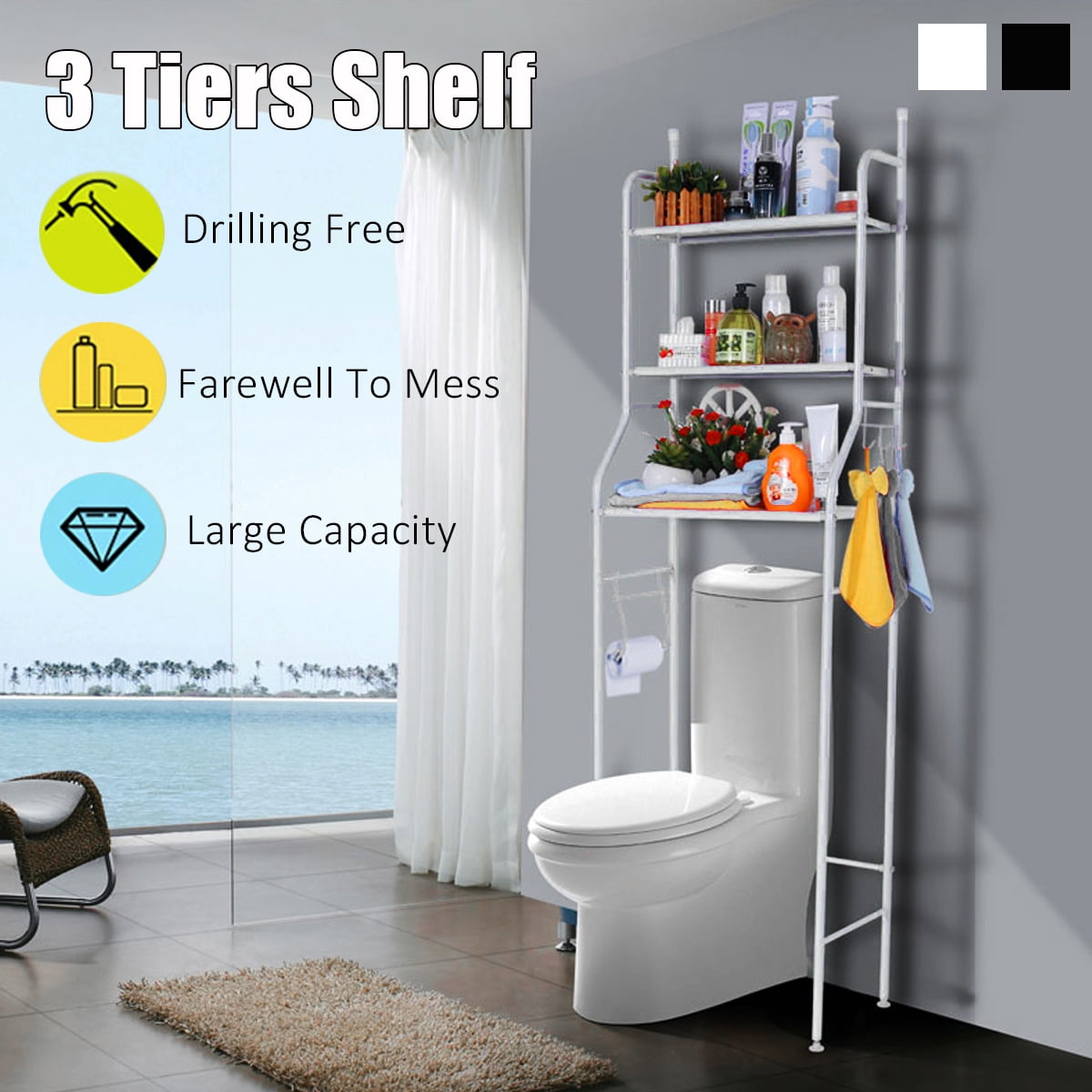 3 Tier Shelf Over Toilet Bathroom Space Saver Organizer Metal Towel ...