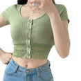 thumbnail image 3 of Seyurigaoka Women's Ribbed Knitted Short Sleeve Button-Down Lace Spliced Blouse, 3 of 9