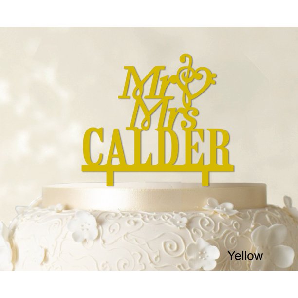 "Mr & Mrs Wedding Cake Topper Personalized Yellow Cake Topper Color