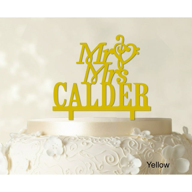 Mr & Mrs Wedding Cake Topper Personalized Yellow Cake Topper Color Option Available 5-7 Inches Wide