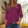 thumbnail image 2 of Nfurl Square Neck Tops for Women Elegant Solid Color 3/4 Sleeve Blouses Business Casual Shirts Fitted Ladies Summer Going Out Top Wine L, 2 of 5