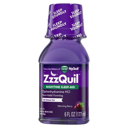 Vicks ZzzQuil Liquid Sleep Aid, Non-Habit Forming, Warming Berry, Over-the-Counter Medicine, 6 fl oz