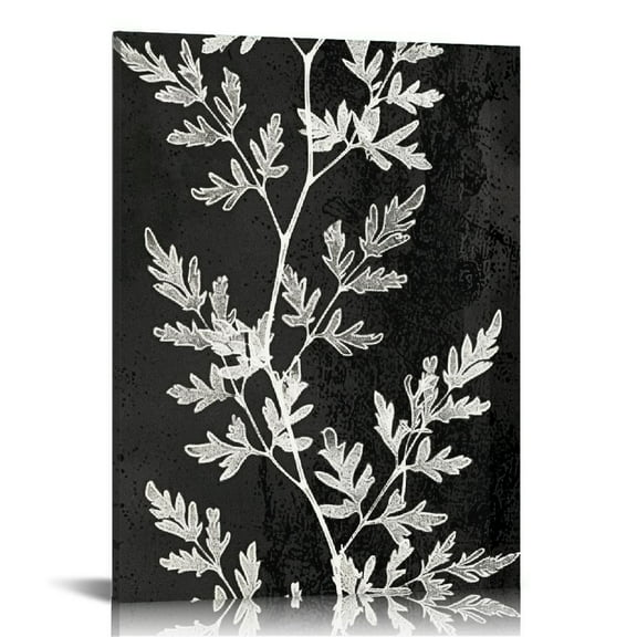 Creowell Black Tan Fern Leaf Framed Canvas Wall Art , Botanical Wall Decor, Nature Fern Plant Silhouette Wall Painting, Modern Art Print for Living Room, Bedroom, Office16x20 in/12x16 in