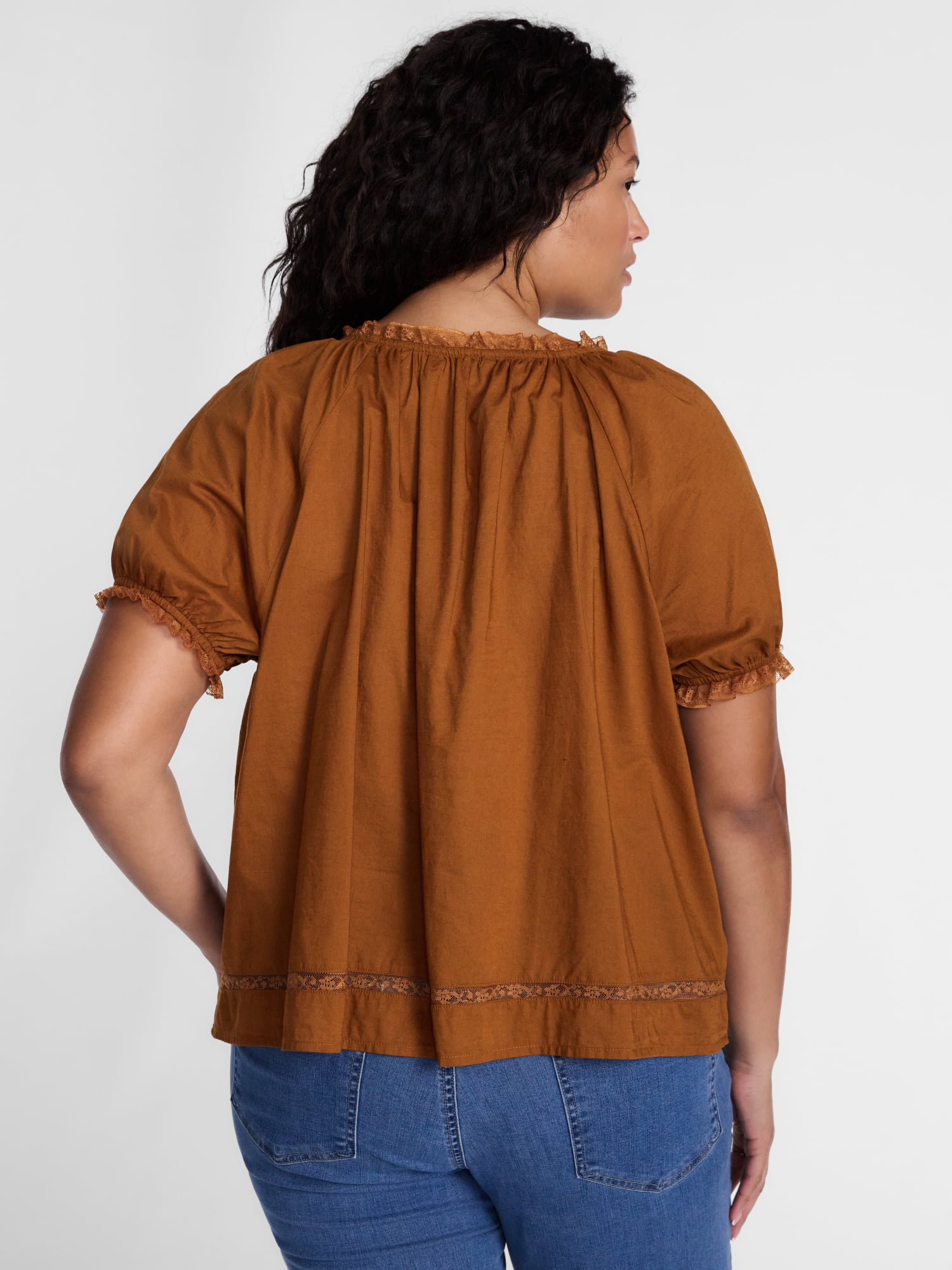 Terra & Sky Women's Plus Button Front Cotton Swing Top with Short Sleeves, Sizes 0X-5X