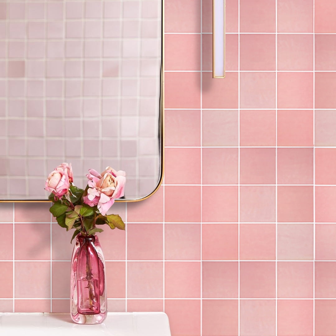 Pink Peel and Stick Backsplash, 12"x12" Stick on Backsplash Square Tiles for Kitchen Bathroom