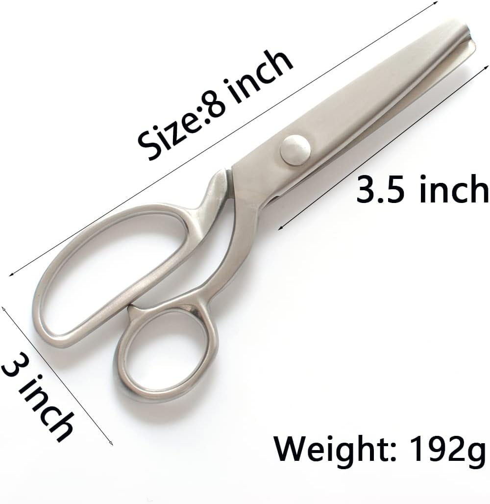 ABCISI All Stainless Steel Pinking Shears Scissors for Fabric, Heavy Duty Serrated Pinking Shears, Decorative Edge Zig Zag Cut Scissors for Cloth, Leather, Denim, Paper, 8 Inch