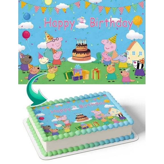 Pepa Pig BG Edible Cake Image Topper Birthday Photo Icing Fondant Decoration Print 1/4 Sheet