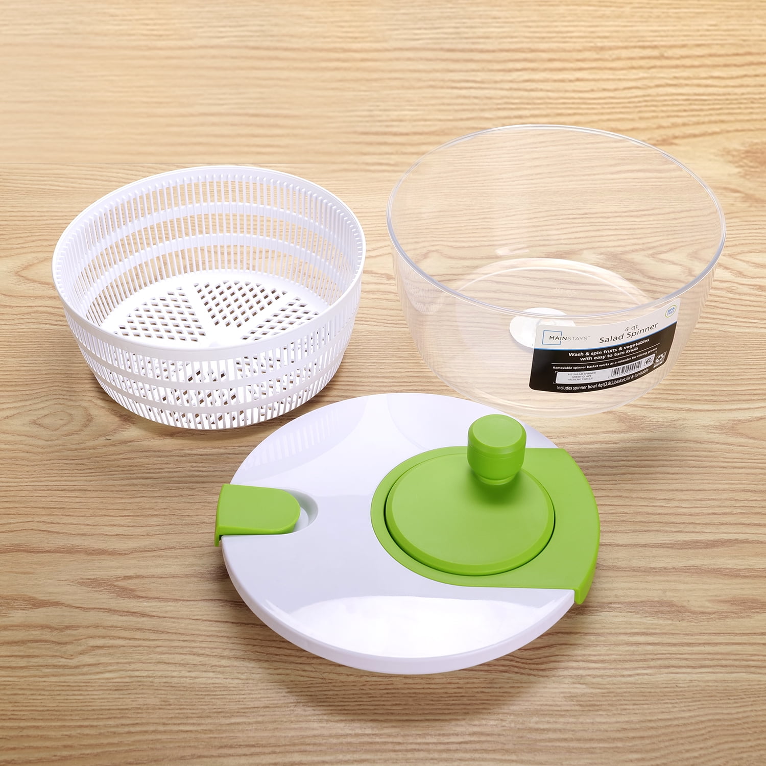 Mainstays 4qt Salad Spinner Vegetable Dryer, Green Glaze, Height 6.54in, Weight 1.55lb, BPA free