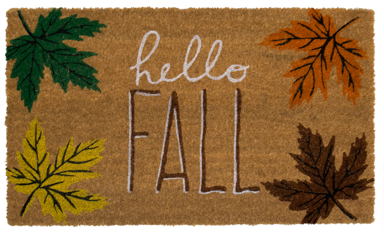 Hello Fall Coir Doormat Leaves Natural Fiber Outdoor 18" x 30