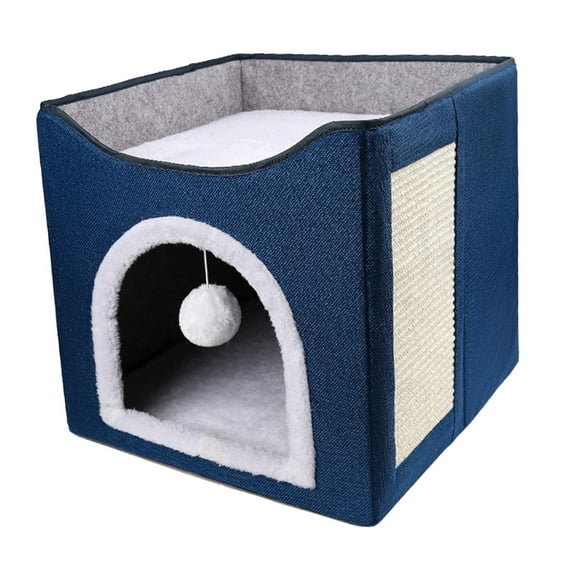 Cama escondida para gatos Salvador cueva grande en forma de cubo azul