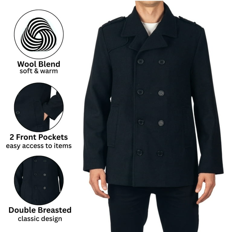 Alpine Swiss Jake Men's Pea Coat, Wool Blend, Double Breasted