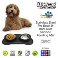 thumbnail image 2 of KE WOOW Customized set of double bowls of stainless steel and anti-skid bone silicone Mat 100% Food Grade, BPA Free, for and medium Cats, Dogs, Rabbits and more. 13.52 fl oz/1.7us cups - Black, 2 of 10