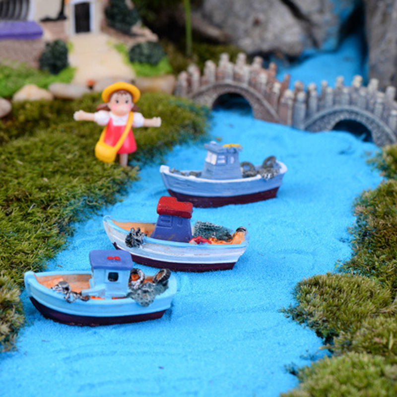 Miniature Boat Model Fishing Ship Toys Figurine DIY Crafts Tabletop Desk Decors