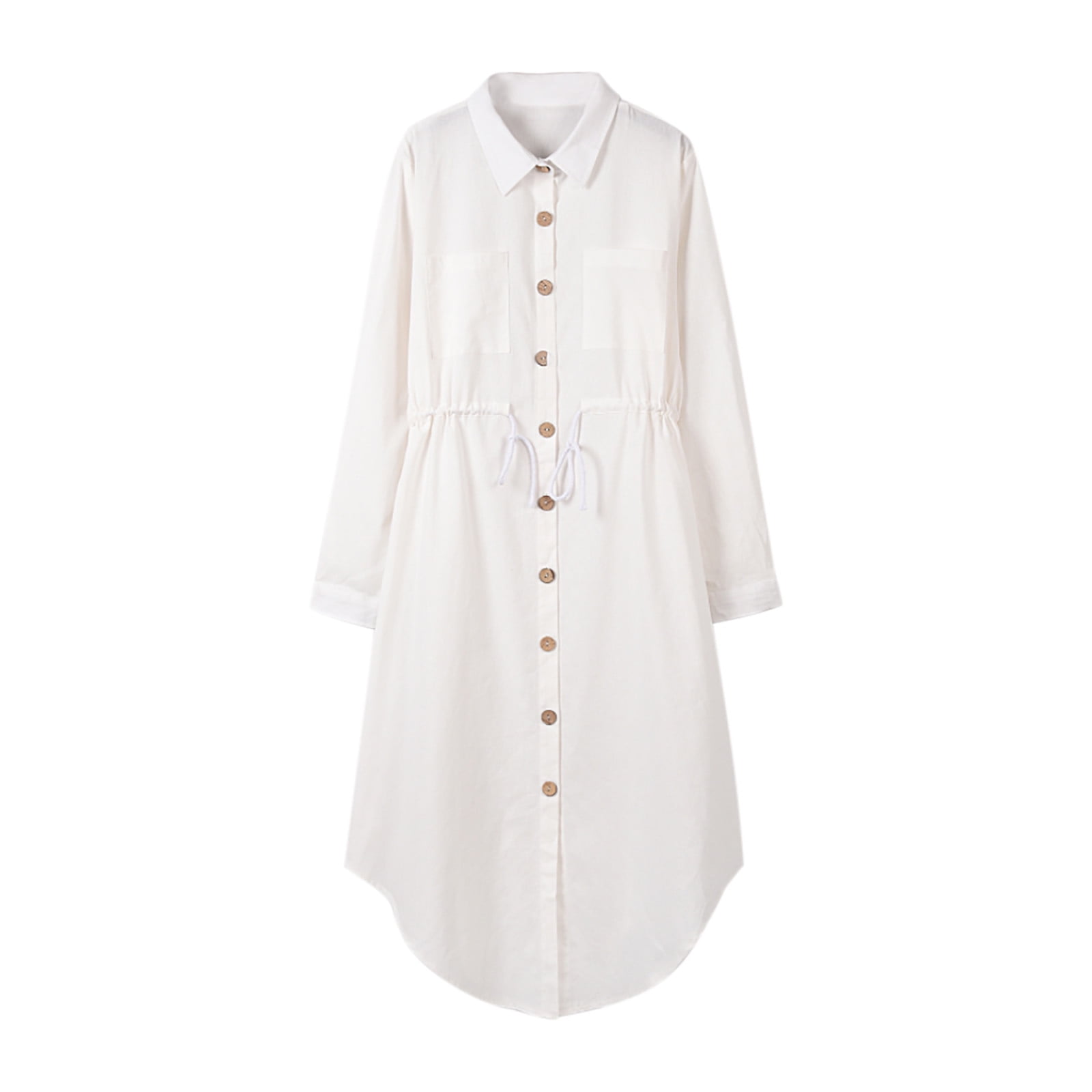 Kid Girl Lapel Collar Button Design Long-sleeve Solid Tiered Dress