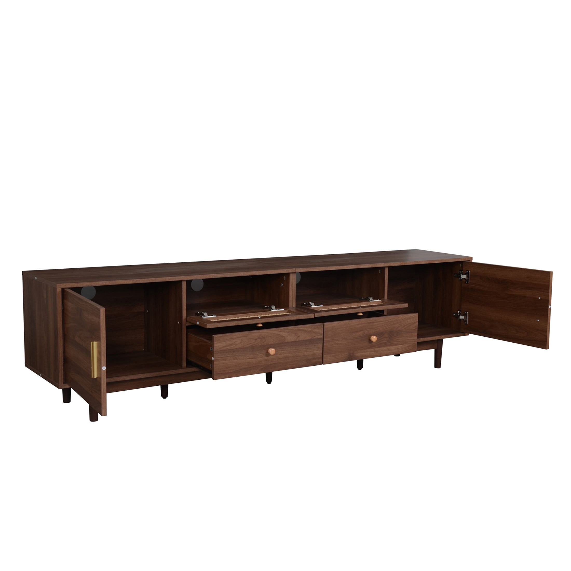 Atumcto 76" Modern Wood TV Stand for 85 Inch TVs, Mid-Century Entertainment Center with Rattan Accent Doors and Storage Cabinets for Living Room or Bedroom
