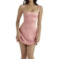 thumbnail image 3 of Women Sexy Lace Satin Mini Dress Spaghetti Strap Square Neck A line Bodycon Backless Party Club Cami Dress, 3 of 10